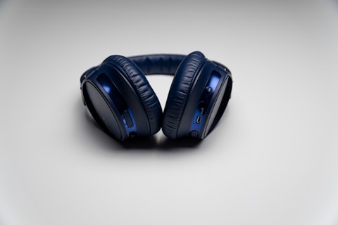Folded blue headphones